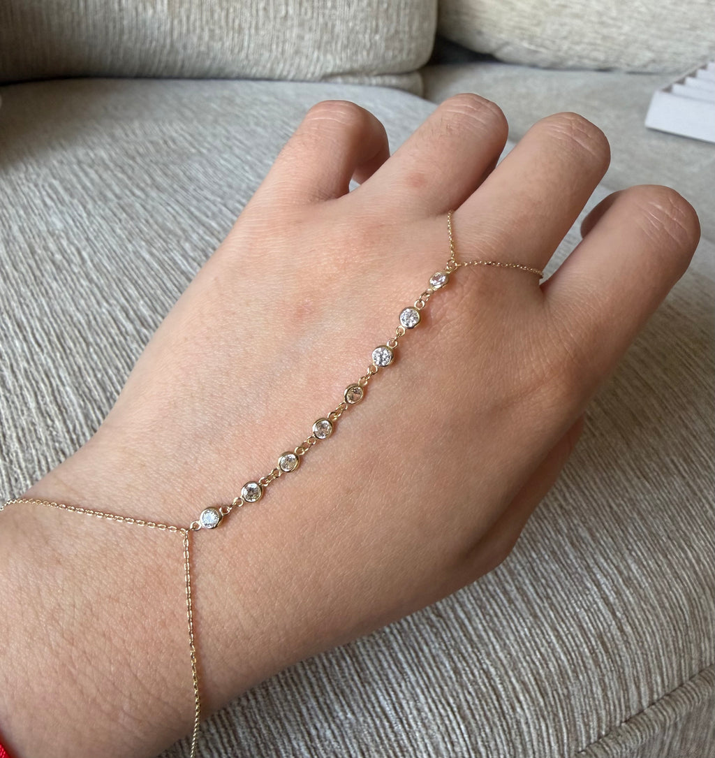 Bezel-set Hand Chain Bracelet