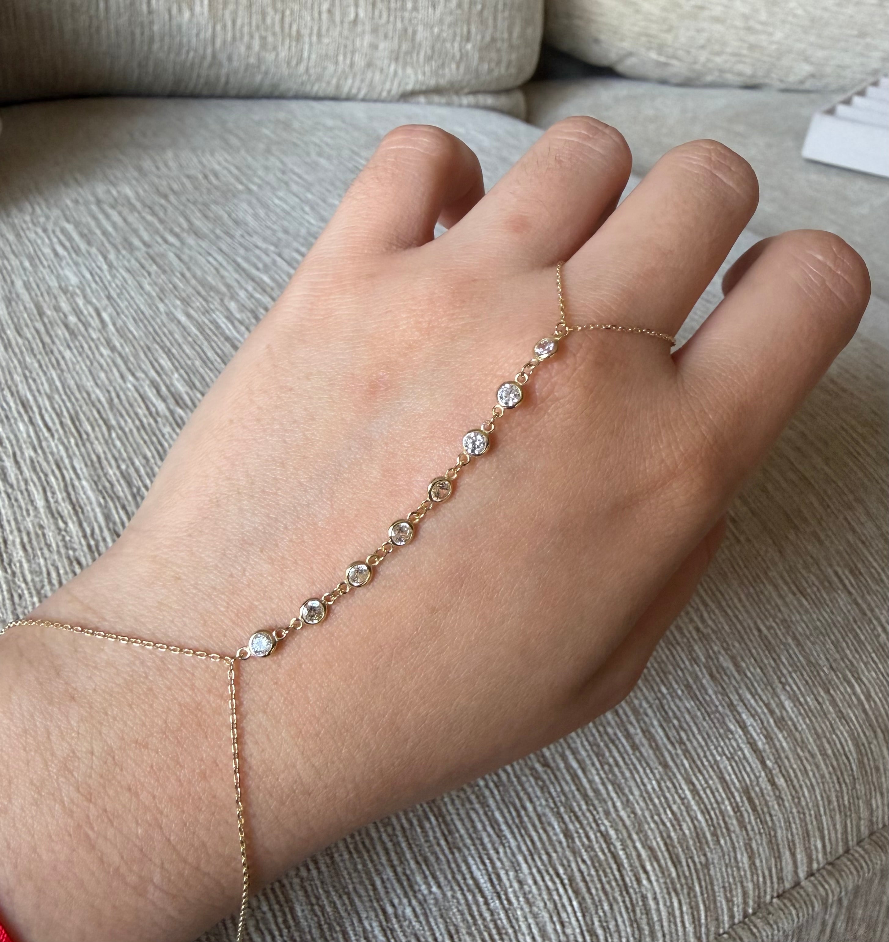 Bezel-set Hand Chain Bracelet
