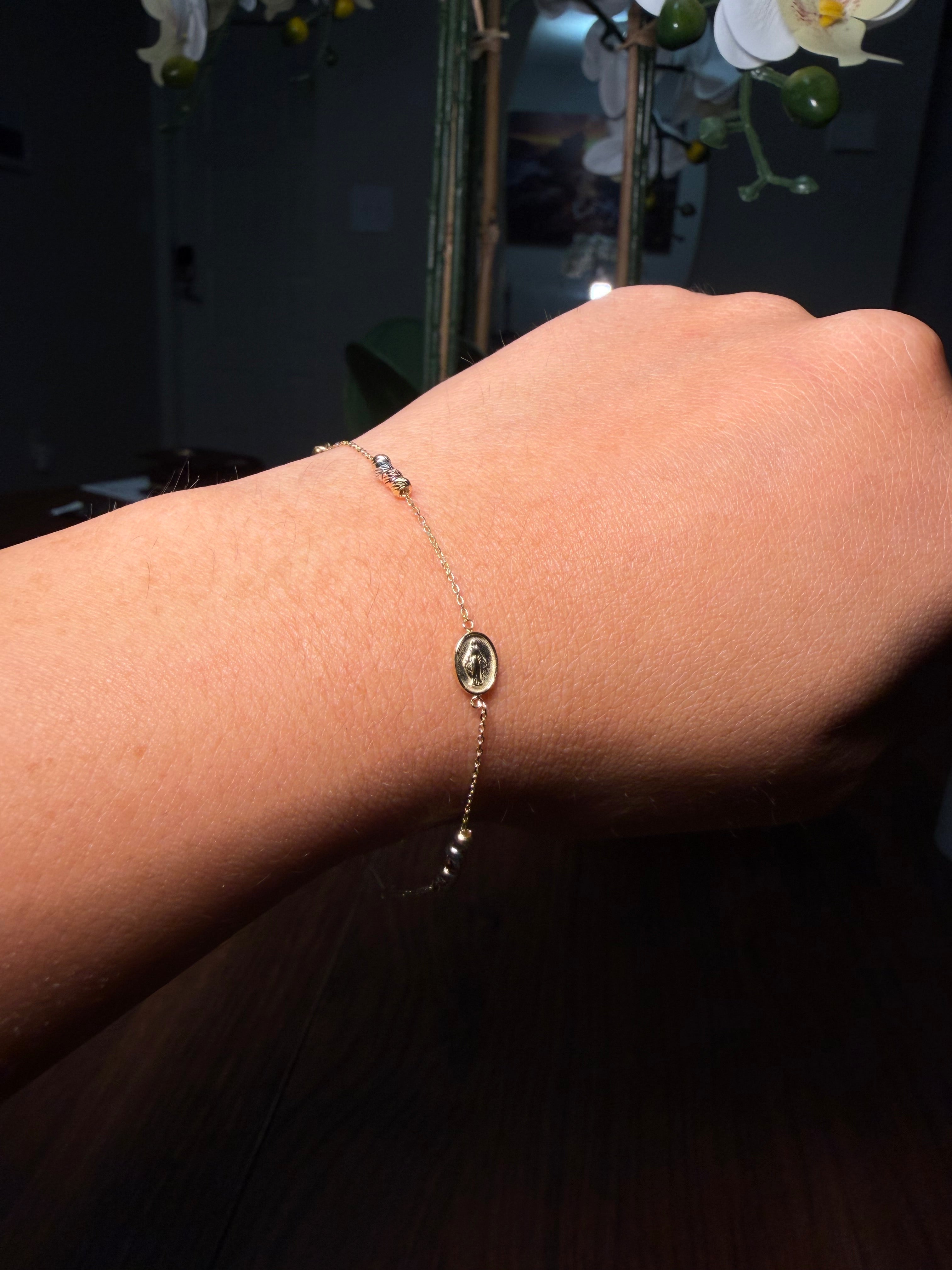 Tri-color Gold Rosary Bracelet with Cross and Virgin Mary
