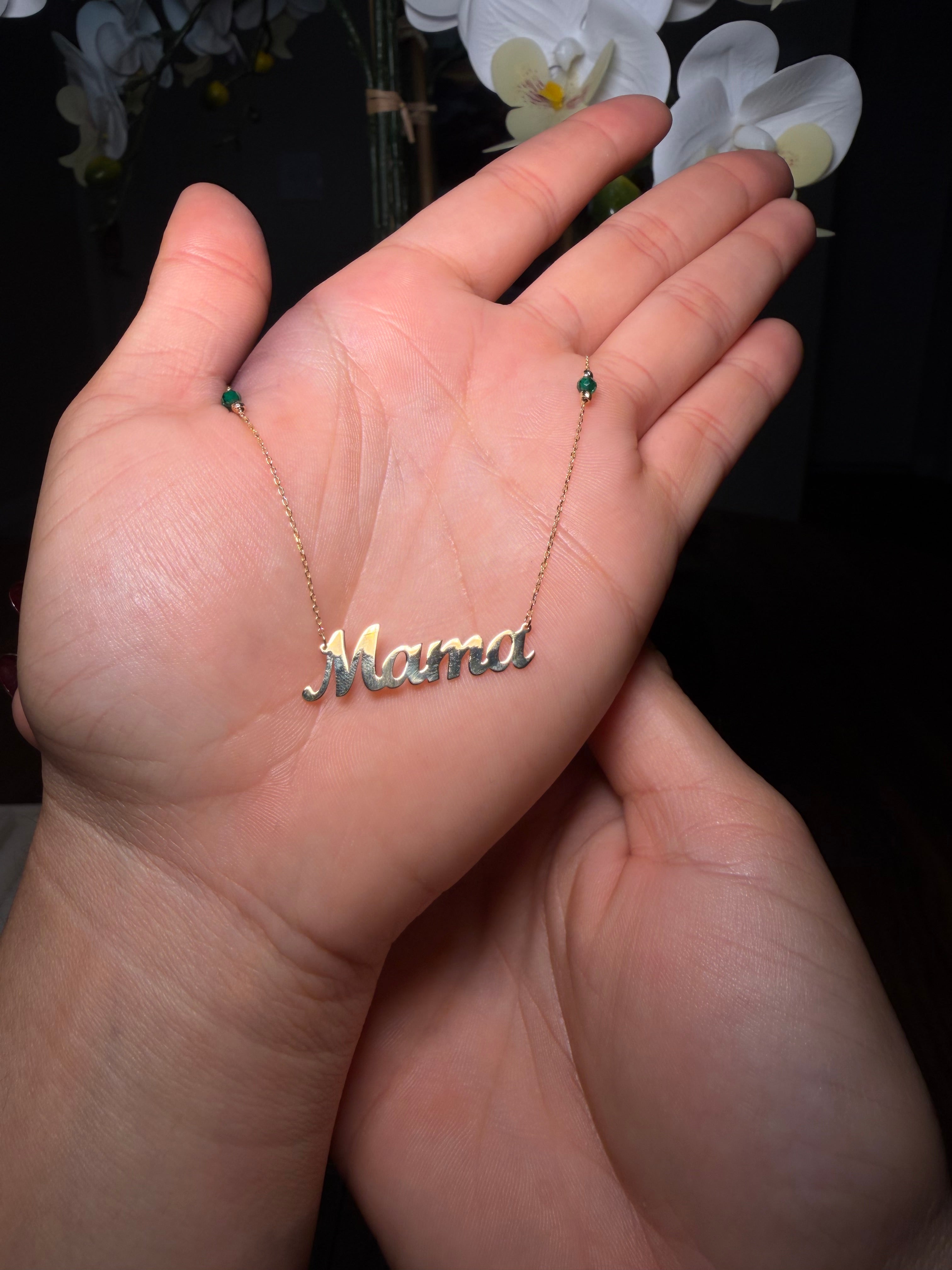 Mama Script Necklace 14K