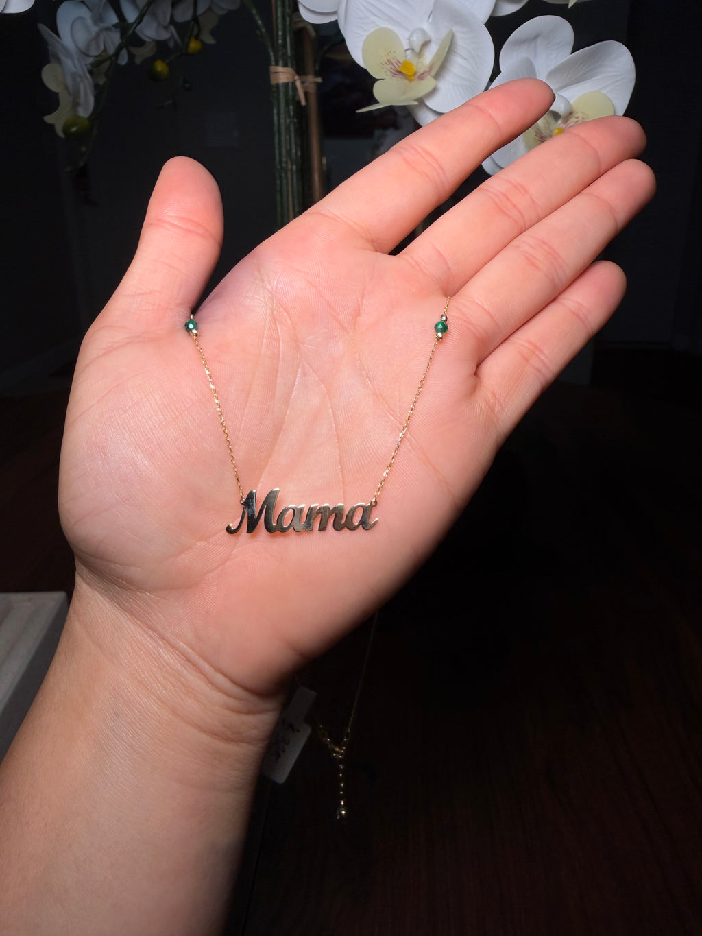 Mama Script Necklace 14K